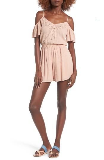 Women's Lush Embroidered Cold Shoulder Romper - Pink
