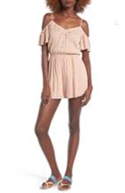 Women's Lush Embroidered Cold Shoulder Romper - Pink