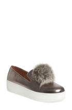 Women's Linea Paolo Sammy Platform Sneaker With Genuine Rabbit Fur Pompom .5 M - Metallic