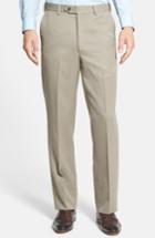 Men's Berle Self Sizer Waist Flat Front Wool Gabardine Trousers X 30 - Beige