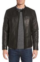 Men's Cole Haan Leather Zip Front Moto Jacket, Size - Black