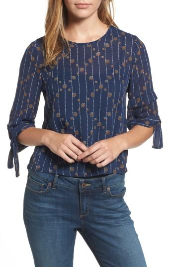 Women's Lucky Brand Tie Sleeve Geo Print Top - Blue