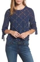 Women's Lucky Brand Tie Sleeve Geo Print Top - Blue