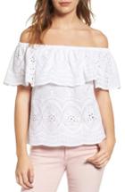 Women's Cupcakes And Cashmere Davy Off The Shoulder Eyelet Top - White