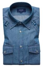 Men's Eton Slim Fit Embroidered Denim Shirt .5 - Blue