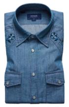 Men's Eton Slim Fit Embroidered Denim Shirt .5 - Blue