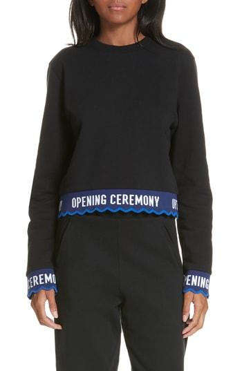 Women's Opening Ceremony Scallop Logo Trim Crop Sweatshirt - Black