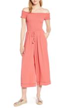Women's 1.state Off The Shoulder Smocked Bodice Jumpsuit - Orange