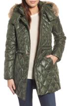 Women's Andrew Marc Quilted Anorak With Genuine Coyote Fur, Size - Green