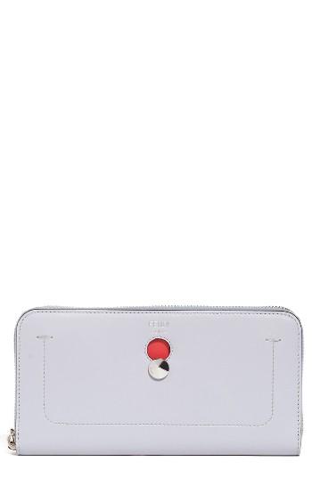 Women's Fendi Dotcom Calfskin Leather Clutch Wallet - Grey