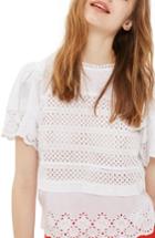 Women's Topshop Broderie Ruffle Sleeve Top Us (fits Like 0-2) - White