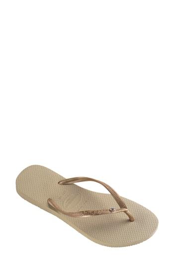 Women's Havaianas 'slim Crystal Glamour' Flip Flop /42 Br - Beige