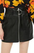Women's Topshop Front Zip Faux Leather Miniskirt Us (fits Like 0) - Black