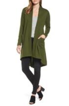 Women's Bobeau High/low Fleece Knit Cardigan - Green