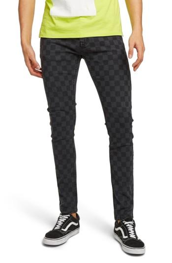 Men's Topman Check Stretch Skinny Fit Pants X 32 - Black