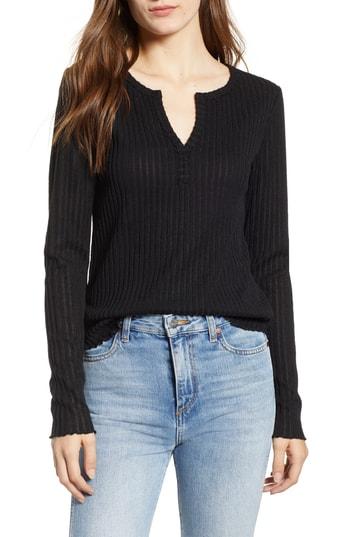 Women's Bp. Rib Knit Henley, Size - Black