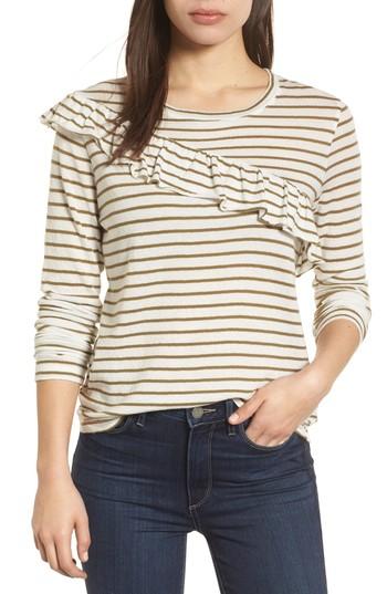 Women's Lucky Brand Stripe Asymmetrical Ruffle Top - Green