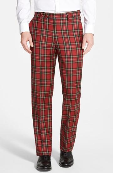 Men's Berle Flat Front Plaid Wool Trousers