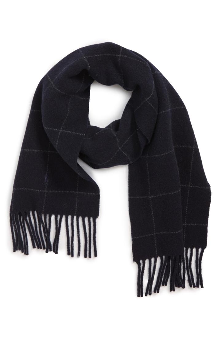 Men's Polo Ralph Lauren Reversible Windowpane Wool Blend Scarf, Size - Blue
