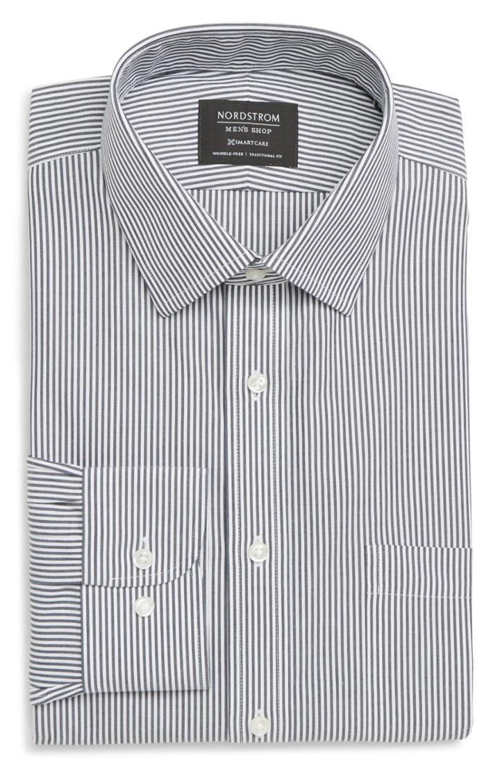 Men's Nordstrom Men's Shop Smartcare(tm) Traditional Fit Stripe Dress Shirt .5 - 32/33 - Blue