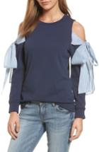 Petite Women's Pleione Cold Shoulder Tie Sleeve Sweatshirt P - Blue