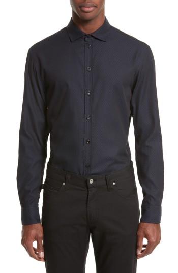Men's Emporio Armani Regular Fit Diamond Woven Sport Shirt - Blue
