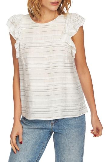Women's 1.state Stripe Flounce Sleeve Top, Size - Ivory