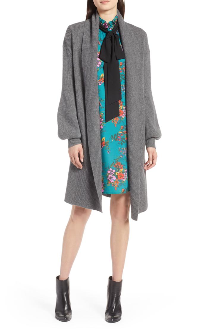 Women's Halogen Blouson Sleeve Long Cashmere Cardigan /x-large - Grey