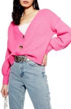 Women's Topshop Horn Button Crop Cardigan Us (fits Like 0-2) - Pink