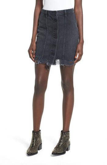 Women's Band Of Gypsies Hayden Ripped Denim Skirt - Grey