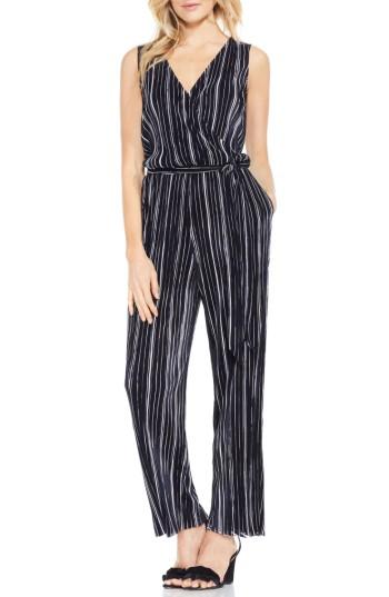Women's Vince Camuto Stripe Pleat Knit Jumpsuit - Black