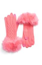 Women's Cc Faux Fur Trim Knit Tech Gloves, Size - Pink