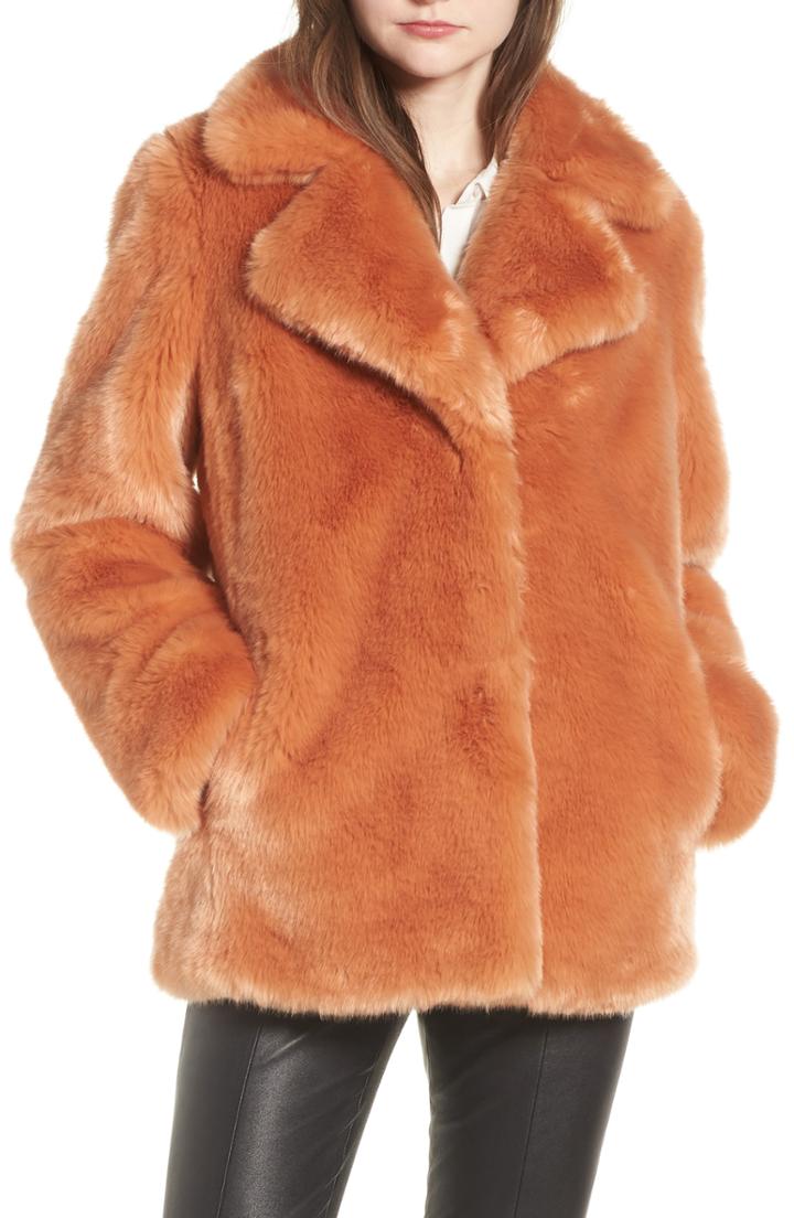 Women's Avec Les Filles Notch Collar Faux Fur Coat - Pink
