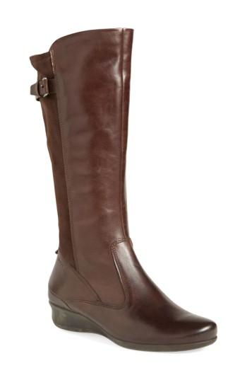 Women's Ecco 'abelone Tall' Stretch Back Wedge Boot -10.5us / 41eu - Brown