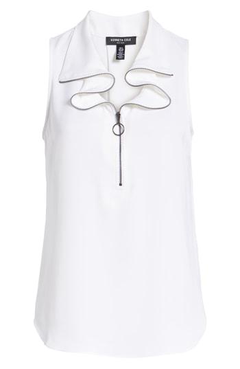 Women's Kenneth Cole New York Zip Front Flouncy Sleeveless Top - White