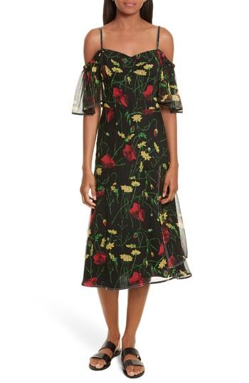 Women's Grey Jason Wu Print Chiffon Off The Shoulder Dress - Black