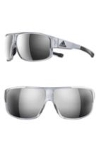 Women's Adidas Horizor 67mm Mirrored Wraparound Sport Sunglasses - Shiny Grey/ Chrome