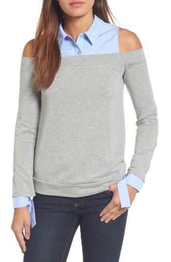 Women's Pleione Mixed Media Cold Shoulder Top - Grey