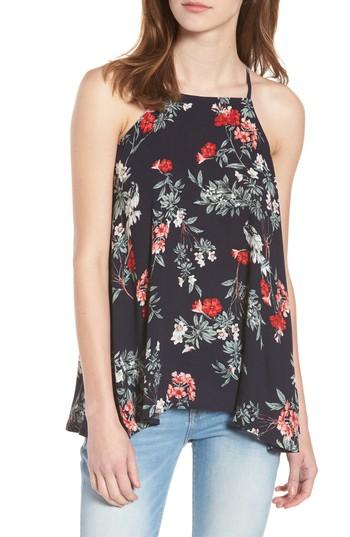 Women's Bp. Floral Ruffle High/low Tank, Size - Blue