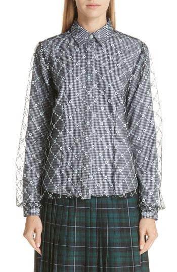 Women's Sandy Liang Embroidered Overlay Blouse - Grey