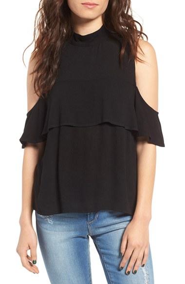 Women's Bp. Ruffle Cold Shoulder Top, Size - Black