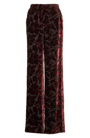 Women's St. John Collection Velvet Floral Burnout Pants, Size - Burgundy