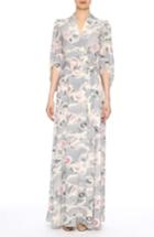 Women's Co Floral Print Silk Crepe De Chine Maxi Wrap Dress - Grey