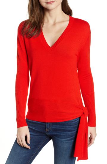 Women's Chelsea28 Side Tie V-neck Sweater, Size - Red