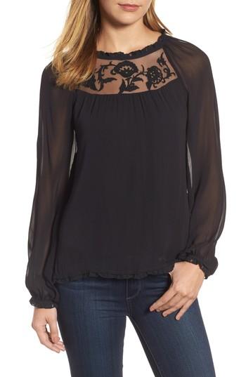 Women's Velvet By Graham & Spencer Lace Yoke Blouse - Black