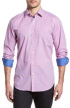 Men's Bugatchi Flowers & Pinstripes Shaped Fit Sport Shirt, Size - Pink