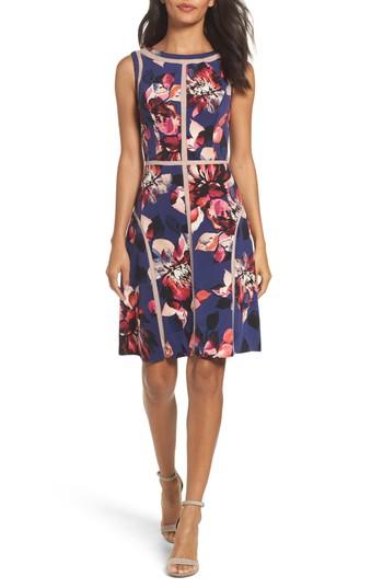 Petite Women's Adrianna Papell Jersey Fit & Flare Dress P - Blue