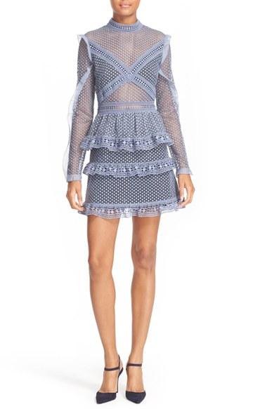 Women's Self-portrait Dot Lace Tiered Minidress