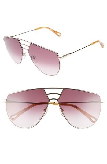 Women's Chloe Negative Space 62mm Oversize Aviator Sunglasses - Gold/ Wine