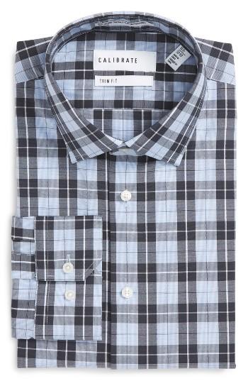 Men's Calibrate Trim Fit Non-iron Plaid Stretch Dress Shirt .5 34/35 - Purple